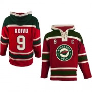 Minnesota Wild ＃9 Men's Mikko Koivu Old Time Hockey Authentic Red Sawyer Hooded Sweatshirt Jersey