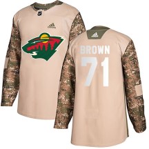 Minnesota Wild Youth J.T. Brown Adidas Authentic Brown Camo Veterans Day Practice Jersey