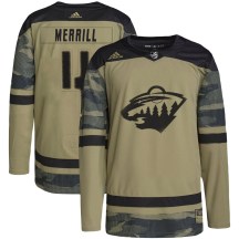 Minnesota Wild Youth Jon Merrill Adidas Authentic Camo Military Appreciation Practice Jersey