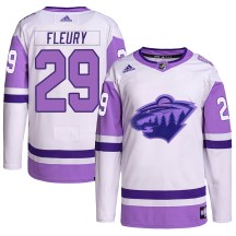 Minnesota Wild Men's Marc-Andre Fleury Adidas Authentic White/Purple Hockey Fights Cancer Primegreen Jersey