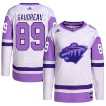 Minnesota Wild Men's Frederick Gaudreau Adidas Authentic White/Purple Hockey Fights Cancer Primegreen Jersey
