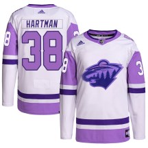 Minnesota Wild Men's Ryan Hartman Adidas Authentic White/Purple Hockey Fights Cancer Primegreen Jersey