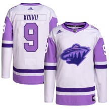 Minnesota Wild Men's Mikko Koivu Adidas Authentic White/Purple Hockey Fights Cancer Primegreen Jersey