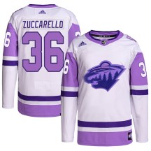 Minnesota Wild Men's Mats Zuccarello Adidas Authentic White/Purple Hockey Fights Cancer Primegreen Jersey