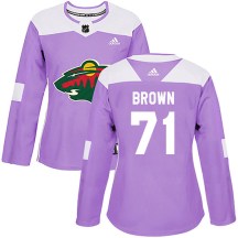 Minnesota Wild Women's J.T. Brown Adidas Authentic Purple Fights Cancer Practice Jersey