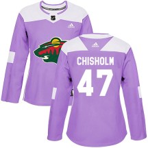 Minnesota Wild Women's Declan Chisholm Adidas Authentic Purple Fights Cancer Practice Jersey