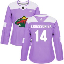 Minnesota Wild Women's Joel Eriksson Ek Adidas Authentic Purple Fights Cancer Practice Jersey
