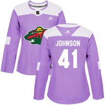 Minnesota Wild Women's Luke Johnson Adidas Authentic Purple ized Fights Cancer Practice Jersey