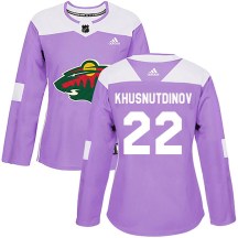 Minnesota Wild Women's Marat Khusnutdinov Adidas Authentic Purple Fights Cancer Practice Jersey