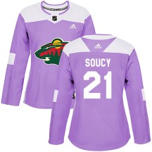 Minnesota Wild Women's Carson Soucy Adidas Authentic Purple Fights Cancer Practice Jersey