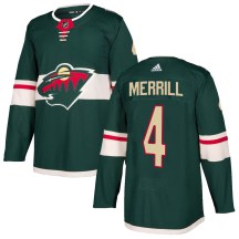 Minnesota Wild Men's Jon Merrill Adidas Authentic Green Home Jersey
