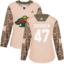 Minnesota Wild Women's Declan Chisholm Adidas Authentic Camo Veterans Day Practice Jersey