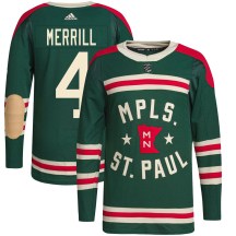 Minnesota Wild Youth Jon Merrill Adidas Authentic Green 2022 Winter Classic Player Jersey