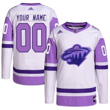 Minnesota Wild Youth Custom Adidas Authentic White/Purple Custom Hockey Fights Cancer Primegreen Jersey
