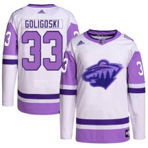 Minnesota Wild Youth Alex Goligoski Adidas Authentic White/Purple Hockey Fights Cancer Primegreen Jersey