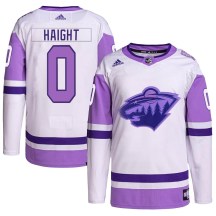 Minnesota Wild Youth Hunter Haight Adidas Authentic White/Purple Hockey Fights Cancer Primegreen Jersey