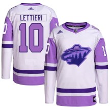 Minnesota Wild Youth Vinni Lettieri Adidas Authentic White/Purple Hockey Fights Cancer Primegreen Jersey