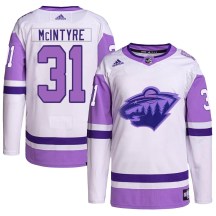Minnesota Wild Youth Zane McIntyre Adidas Authentic White/Purple Hockey Fights Cancer Primegreen Jersey