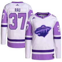 Minnesota Wild Youth Kyle Rau Adidas Authentic White/Purple Hockey Fights Cancer Primegreen Jersey