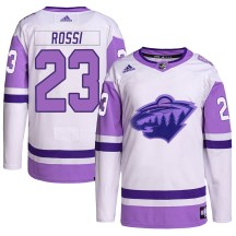 Minnesota Wild Youth Marco Rossi Adidas Authentic White/Purple Hockey Fights Cancer Primegreen Jersey