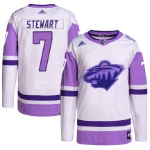 Minnesota Wild Youth Chris Stewart Adidas Authentic White/Purple Hockey Fights Cancer Primegreen Jersey