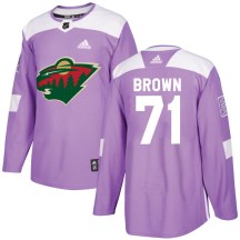 Minnesota Wild Men's J.T. Brown Adidas Authentic Purple Fights Cancer Practice Jersey