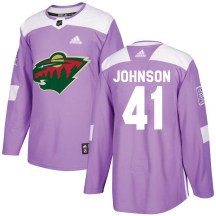 Minnesota Wild Men's Luke Johnson Adidas Authentic Purple ized Fights Cancer Practice Jersey