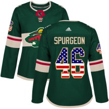 Minnesota Wild Women's Jared Spurgeon Adidas Authentic Green USA Flag Fashion Jersey