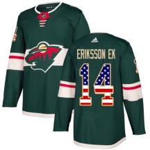 Minnesota Wild Men's Joel Eriksson Ek Adidas Authentic Green USA Flag Fashion Jersey