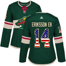 Minnesota Wild Women's Joel Eriksson Ek Adidas Authentic Green USA Flag Fashion Jersey