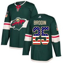 Minnesota Wild Men's Jonas Brodin Adidas Authentic Green USA Flag Fashion Jersey