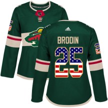 Minnesota Wild Women's Jonas Brodin Adidas Authentic Green USA Flag Fashion Jersey
