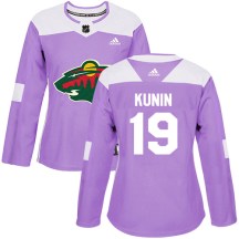 Minnesota Wild Women's Luke Kunin Adidas Authentic Purple Fights Cancer Practice Jersey