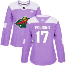 Minnesota Wild Women's Marcus Foligno Adidas Authentic Purple Fights Cancer Practice Jersey