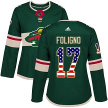 Minnesota Wild Women's Marcus Foligno Adidas Authentic Green USA Flag Fashion Jersey