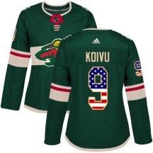 Minnesota Wild Women's Mikko Koivu Adidas Authentic Green USA Flag Fashion Jersey