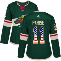 Minnesota Wild Women's Zach Parise Adidas Authentic Green USA Flag Fashion Jersey