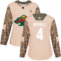 Minnesota Wild Women's Jon Merrill Adidas Authentic Camo Veterans Day Practice Jersey