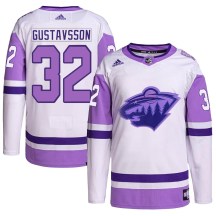 Minnesota Wild Youth Filip Gustavsson Adidas Authentic White/Purple Hockey Fights Cancer Primegreen Jersey